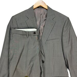 Versace Collection 2 Pc Suit Mens 42R (US) 35x32 Grey Pinstripe Wool FLAWS